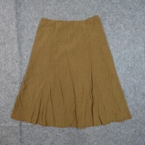 J.‎ Jill Skirt Womens Medium Midi Eyelet A-Line Flare Lined Gold